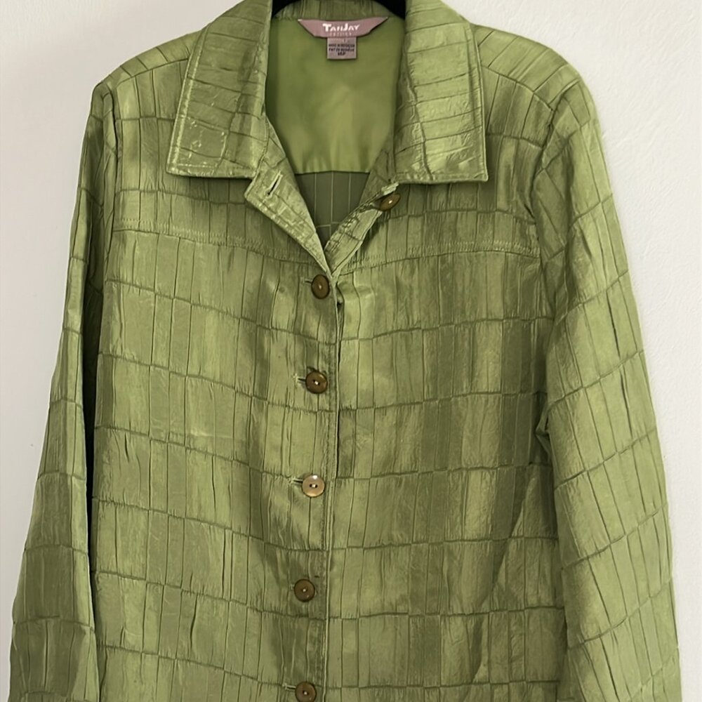 TanJay Texured Green Blazer Women's Size 14P Easter Holiday Celebrations Money